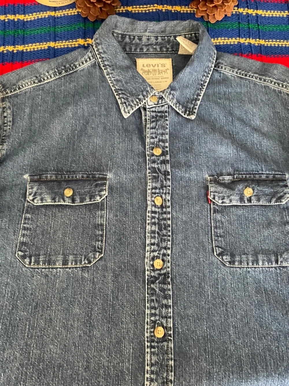 Vintage 90s-Levi’s Denim- Work Shirt-Men’s 3X/ Heavyweight Medium Wash Button Up